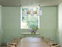 The dining room of the Deurle house, dressed in the Distinct Oscillation II damask